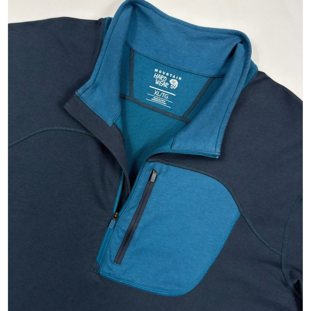 Mountain Hardwear Mens XL 1/4 Zip Pullover Blue Cotton Blend Chest Pocket